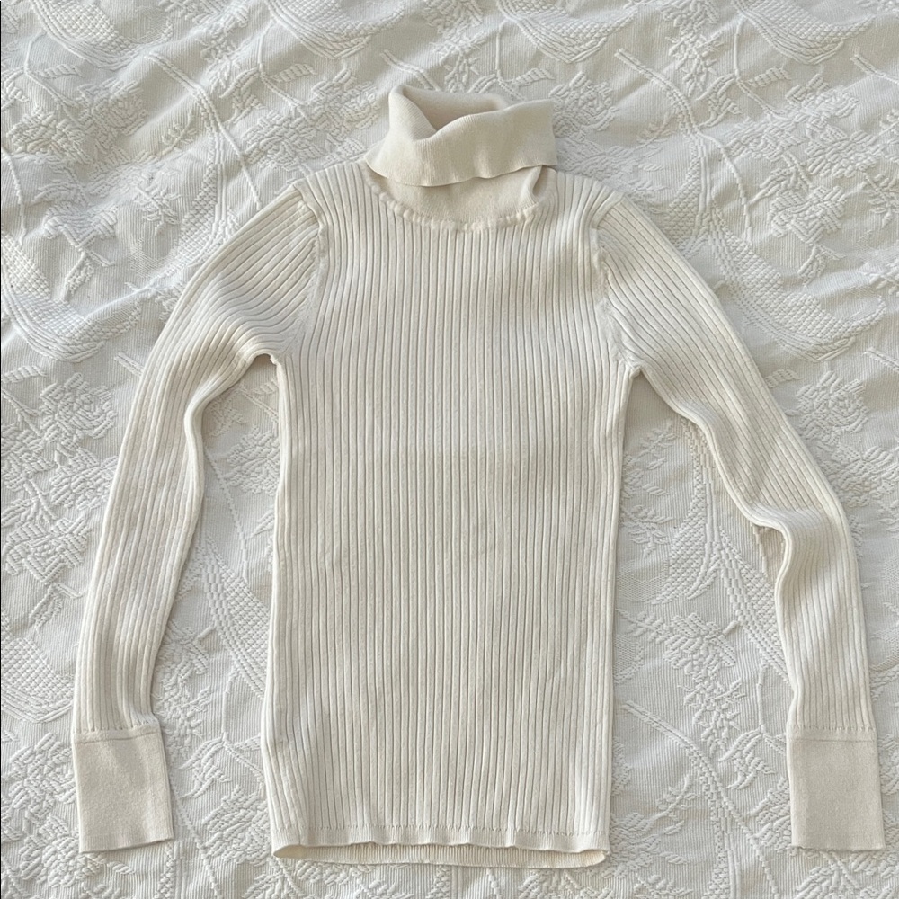 LOFT Cream Ribbed Turtleneck Sweater